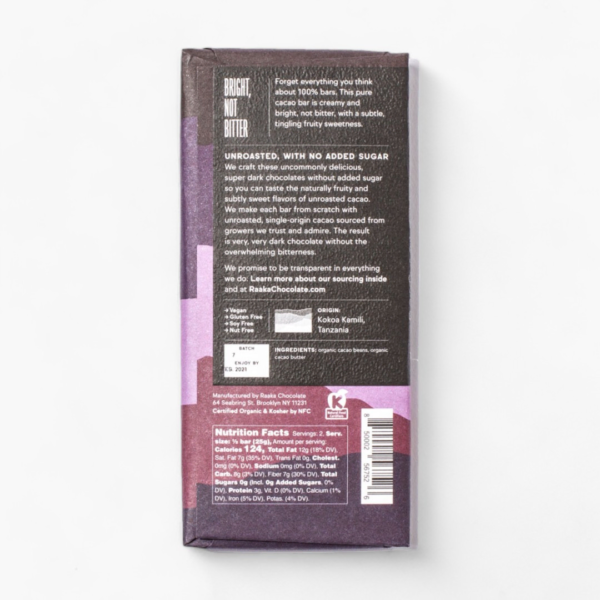 Raaka 100% Cacao Dark Chocolate Bar - Image 2