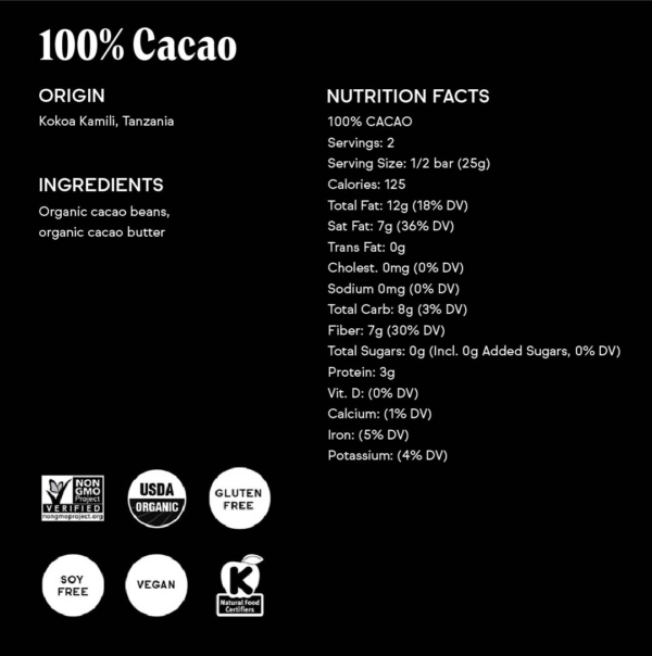 Raaka 100% Cacao Dark Chocolate Bar - Image 4