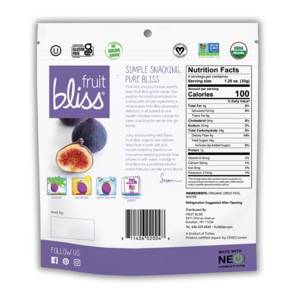 Fruit Bliss Organic Turkish Fig Snacks 5 oz. (Case of 6) - Image 3