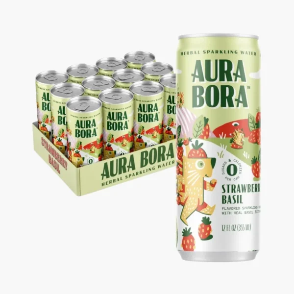 Aura Bora, Strawberry Basil Herbal Sparkling Water